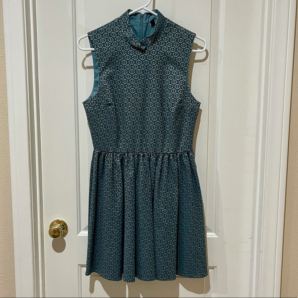 TOPSHOP Dress, Teal/Gold-Tan, US 6